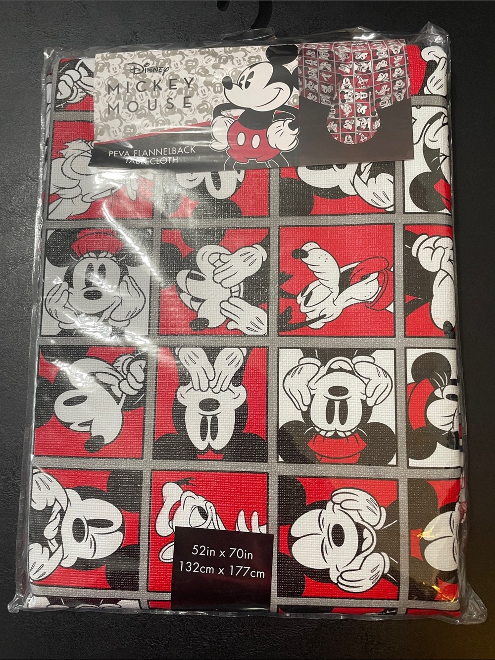 Disney Mickey Mouse Red, Black & White Panel Print PEVA Tablecloth NWT Very Nice